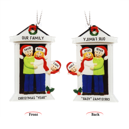 Navidad-Ornamentos Navideños de Acrílico Familia en Puerta 3 Nombres Personalizados con 2 Textos