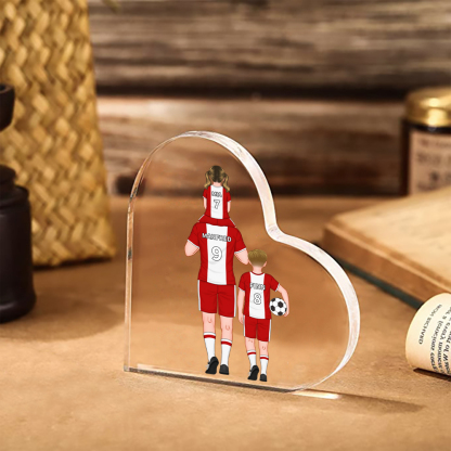 Placa de acrílico en forma de corazón fútbol con 2-4 nombres y números personalizados