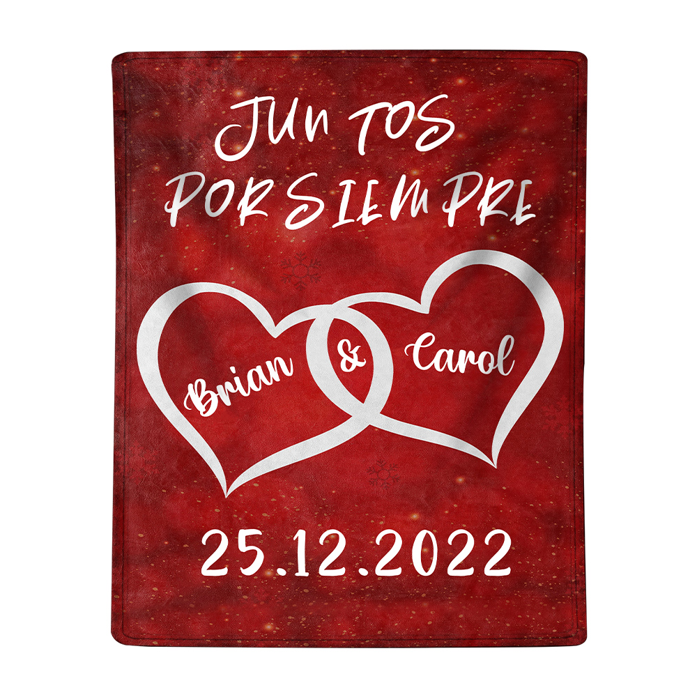 Pareja-Manta de buen calidad de corazones conectados personalizada con nombres y fecha-Jessemade ES