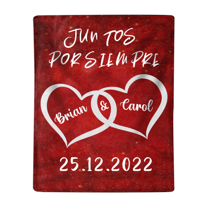 Pareja-Manta de buen calidad de corazones conectados personalizada con nombres y fecha-Jessemade ES