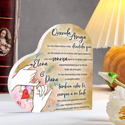 Placa de acrílico en forma de corazón para amiga con 2 nombres personalizados-Jessemade ES