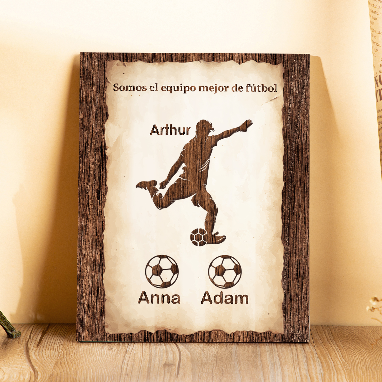 A mi papá - Lámina 2-7 nombres personalizados marco de madera equipo de fútbol-Jessemade ES