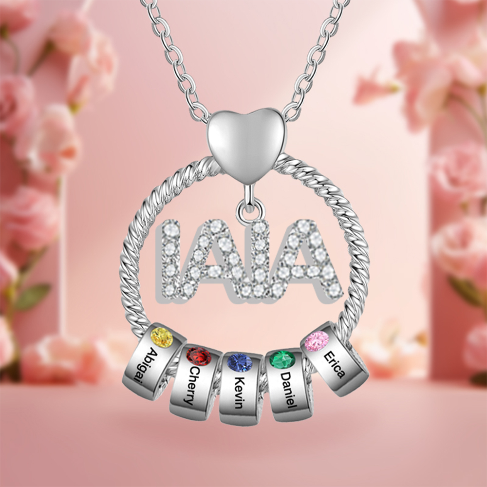 Collar a abuela con colgante de "IAIA" con 5 nombres y 5 piedras de nacimiento personalizados | Jessemade-Jessemade ES