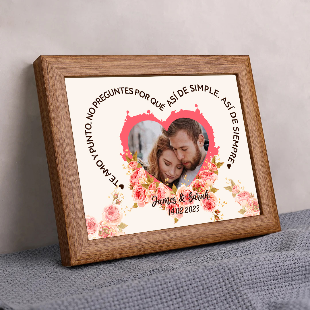 Marco de 1 foto de madera para pareja 2 nombres y fecha personalizados-Jessemade ES