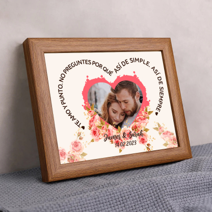 Marco de 1 foto de madera para pareja 2 nombres y fecha personalizados-Jessemade ES