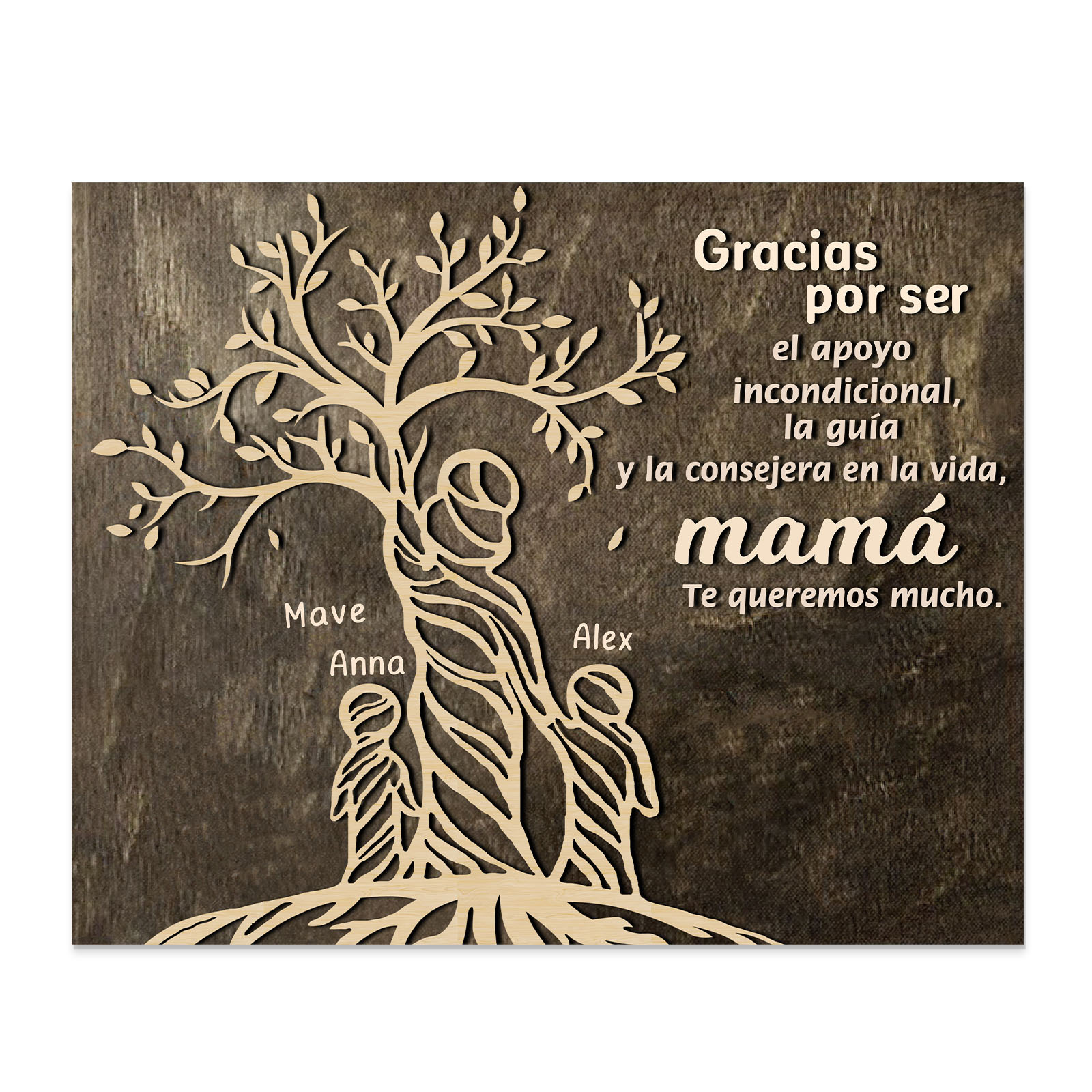 A mi mamá-Lámina mujer de árbol marco de madera personalizado con 3 nombres-Jessemade ES
