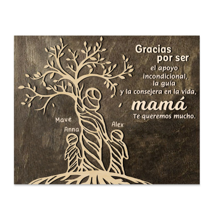 A mi mamá-Lámina mujer de árbol marco de madera personalizado con 3 nombres-Jessemade ES