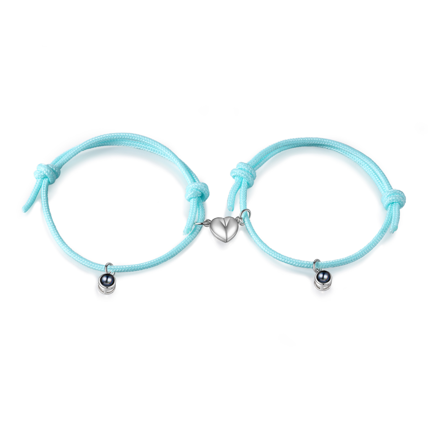 Pulsera de cuerda fluorescentepara pareja con proyección de foto con dije de corazón magnético-Jessemade ES