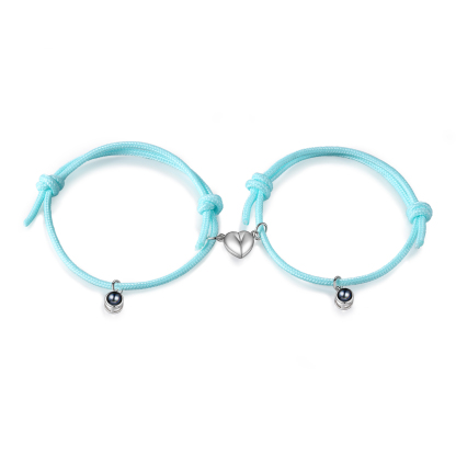 Pulsera de cuerda fluorescentepara pareja con proyección de foto con dije de corazón magnético-Jessemade ES