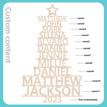 Navidad-Ornamento navideño de madera árbol de nombres con 11 nombres y año personalizados