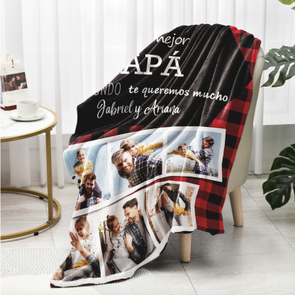 A mi padre de hij@s-Manta de buen calidad personalizada con 1 nombre, 1 texto y 6 fotos-Jessemade ES