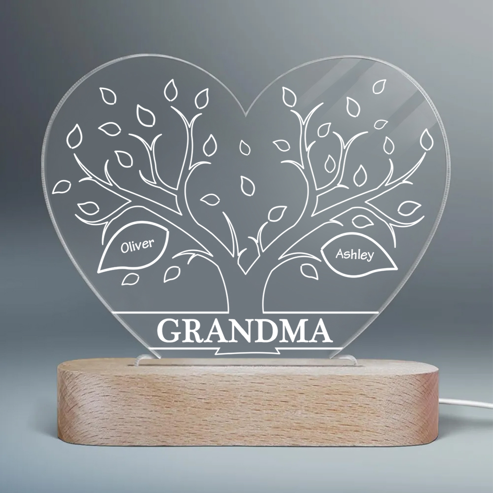 A mi mamá/abuela-Lámpara Personalizada con 2-8 Nombres y Texto "árbol de la vida" 3D Ilusión Luz de Noche-Jessemade ES
