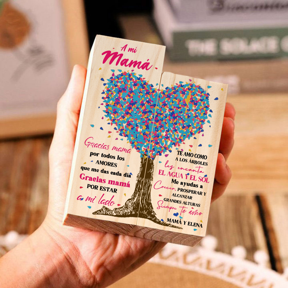 A mi mamá-Candelero de madera de dos piezas sin candela árbol de la vida 1 texto personalizado-Jessemade ES