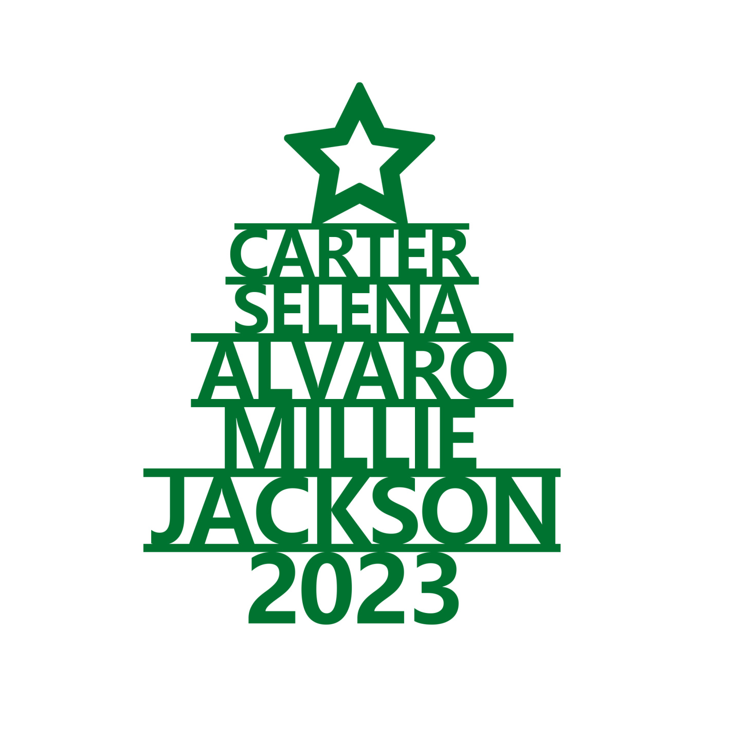 Navidad-Ornamento navideño de madera árbol de nombres con 5 nombres y año personalizados