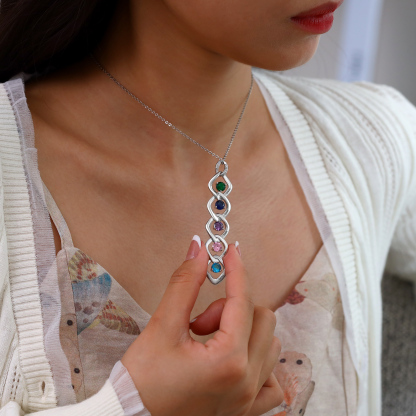Collar de lazos con 2-5 nombres y piedras de nacimiento personalizados-Jessemade ES