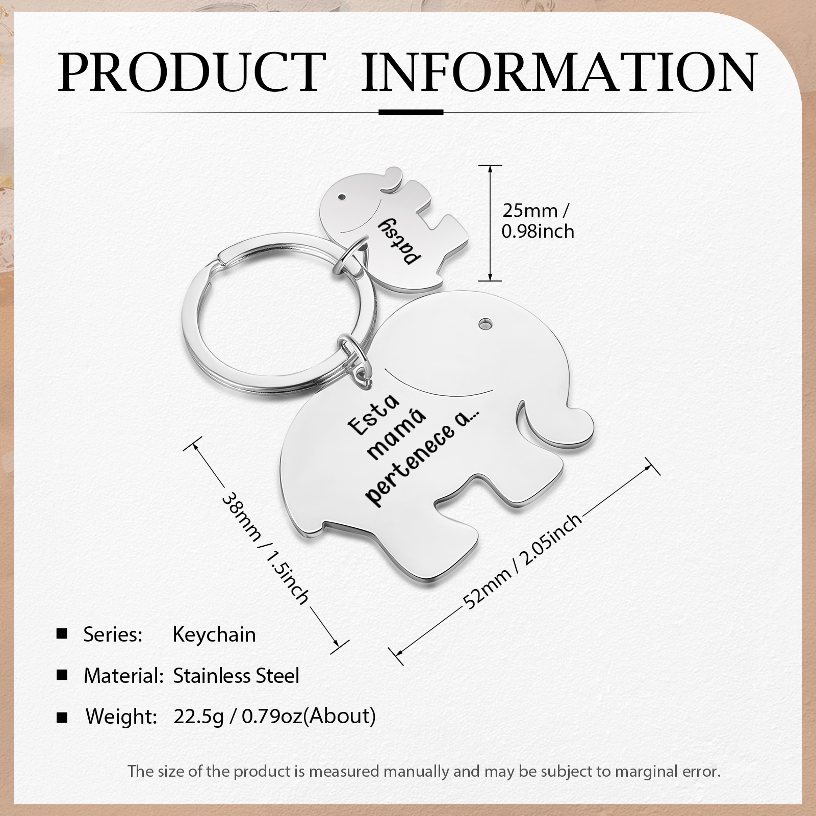 A mi mamá/abuela - Llavero con 1 nombre personalizado en elefante con texto-Jessemade ES