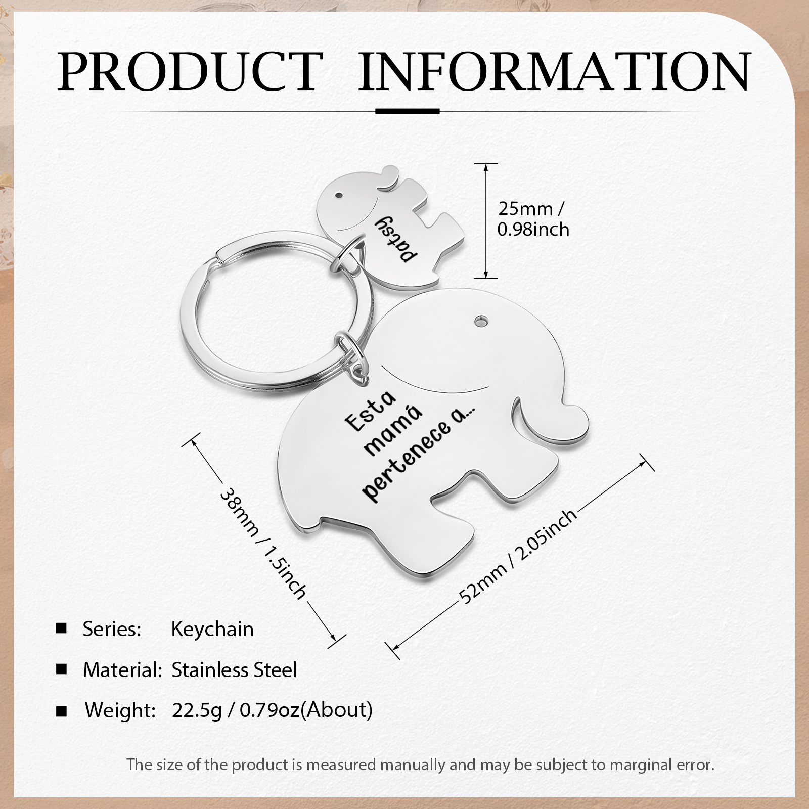 A mi mamá/abuela - Llavero con 1 nombre personalizado en elefante con texto-Jessemade ES