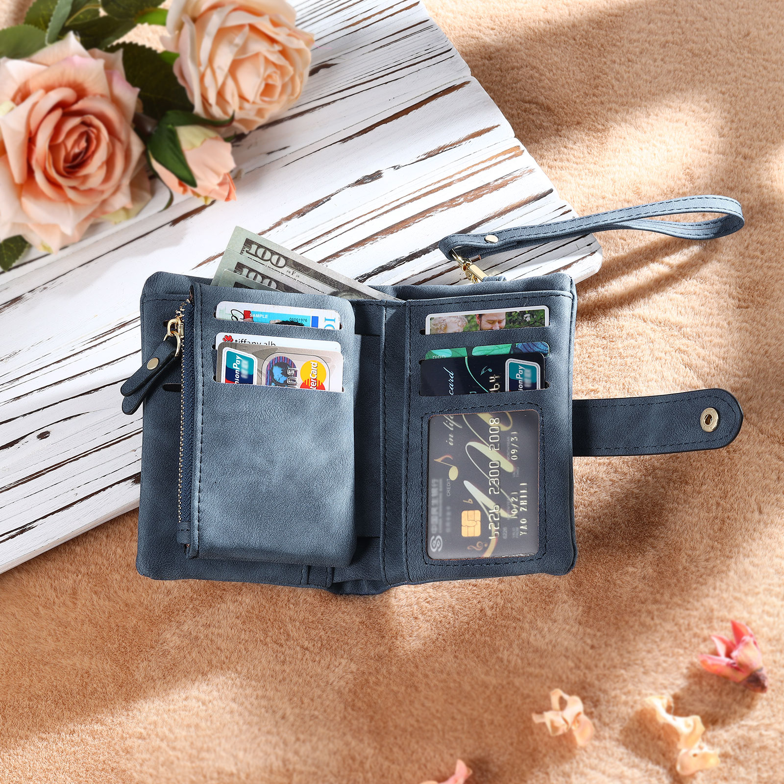 Cartera, billetera con 1 nombre y 1 flor de nacimiento personalizados monedero clásico para mujer