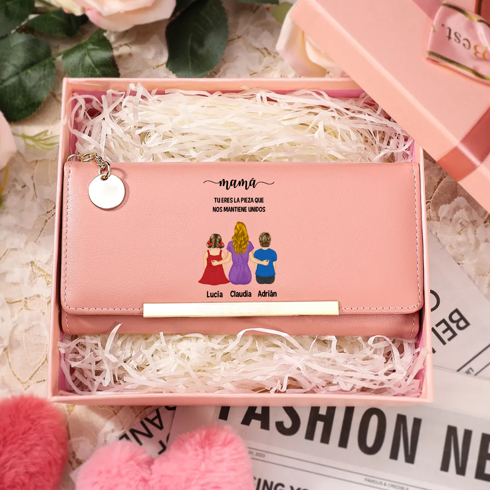 Cartera de cuero personalizada para mamá con 1–6 figuras de niños y nombres – cartera para mamá e hijos – regalo para mamá o abuela por el Día de la Madre y cumpleaños | Jessemade