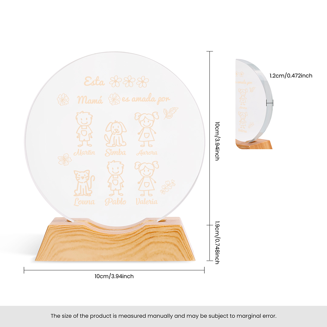 Luz nocturna LED de cristal personalizada, personalizada con 1 a 6 nombres de niños