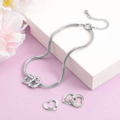 Pulsera de tobillo con colgante de corazón 2 nombres y piedras de nacimiento tobillera personalizada para mujer | Jessemade