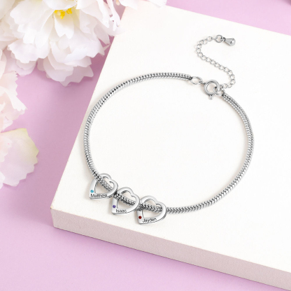 Pulsera de tobillo con colgante de corazón 3 nombres y piedras de nacimiento tobillera personalizada para mujer | Jessemade