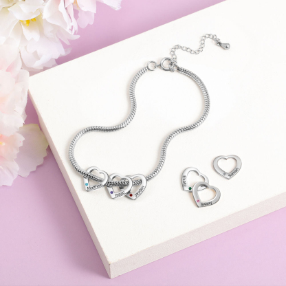 Pulsera de tobillo con colgante de corazón 3 nombres y piedras de nacimiento tobillera personalizada para mujer | Jessemade