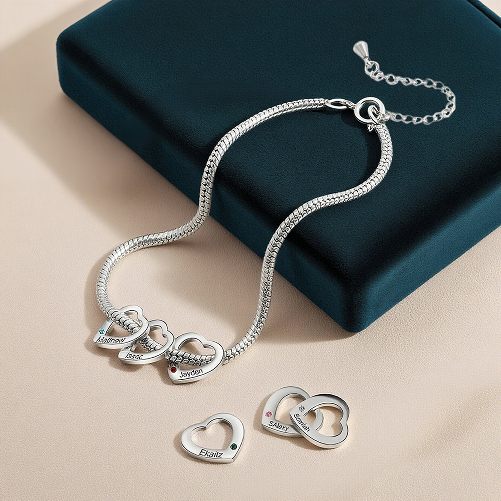 Pulsera de tobillo con colgante de corazón 1-5 nombres y piedras de nacimiento tobillera personalizada para mujer | Jessemade