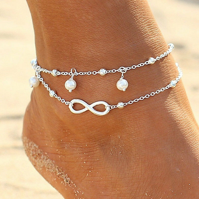 Pulsera de tobillo doble cadena con colgante de infinito regalo para mujer | Jessemade