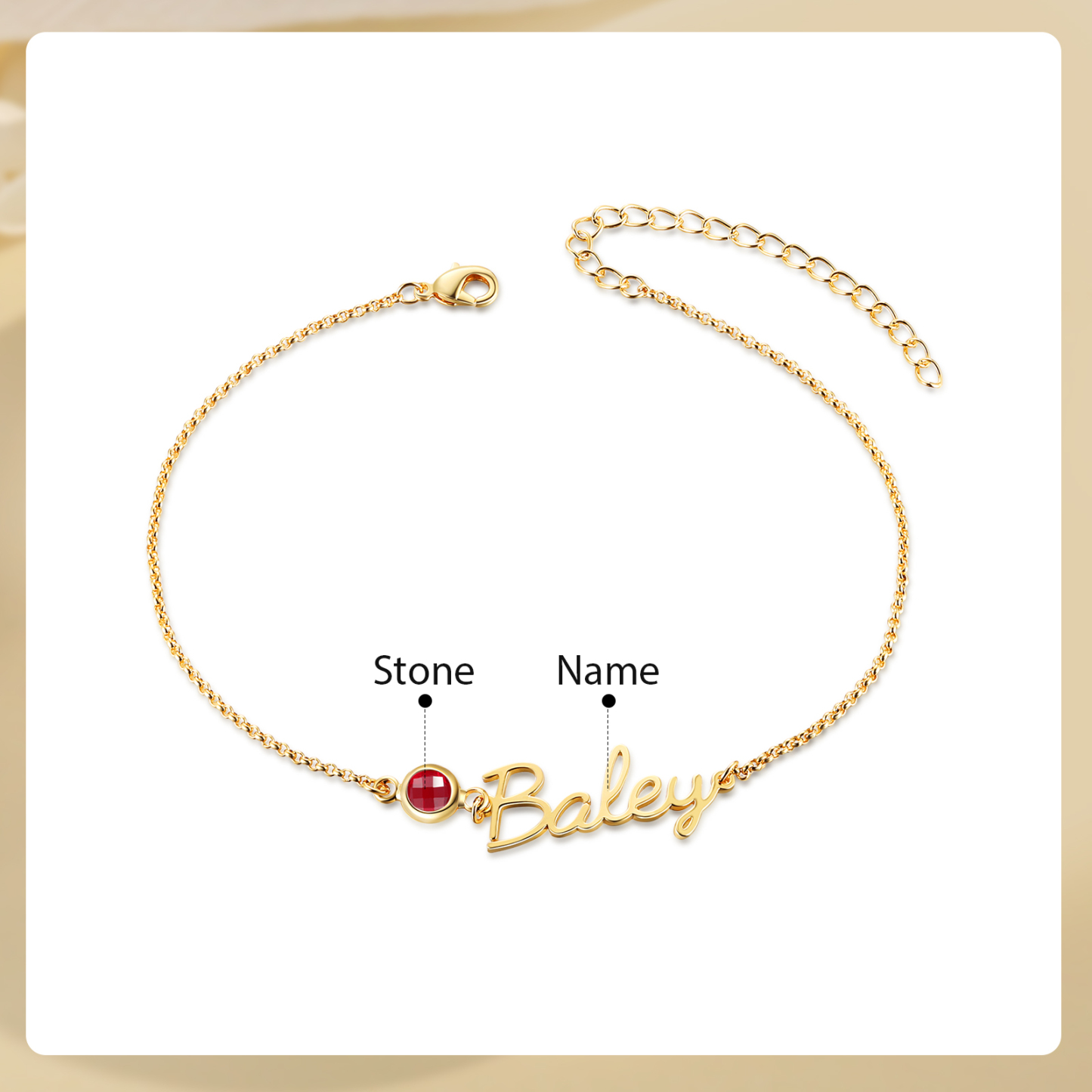 Pulsera de tobillo personalizada con nombre y piedra de nacimiento – Accesorio de verano único