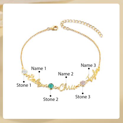 Pulsera de tobillo personalizada con nombre y piedra de nacimiento – Accesorio de verano único - 1 nombre & piedra