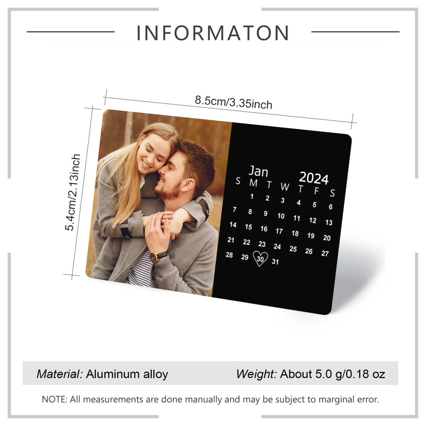 Tarjeta de cartera negra foto y calendario personalizados regalo para pareja San Valentín | Jessemade