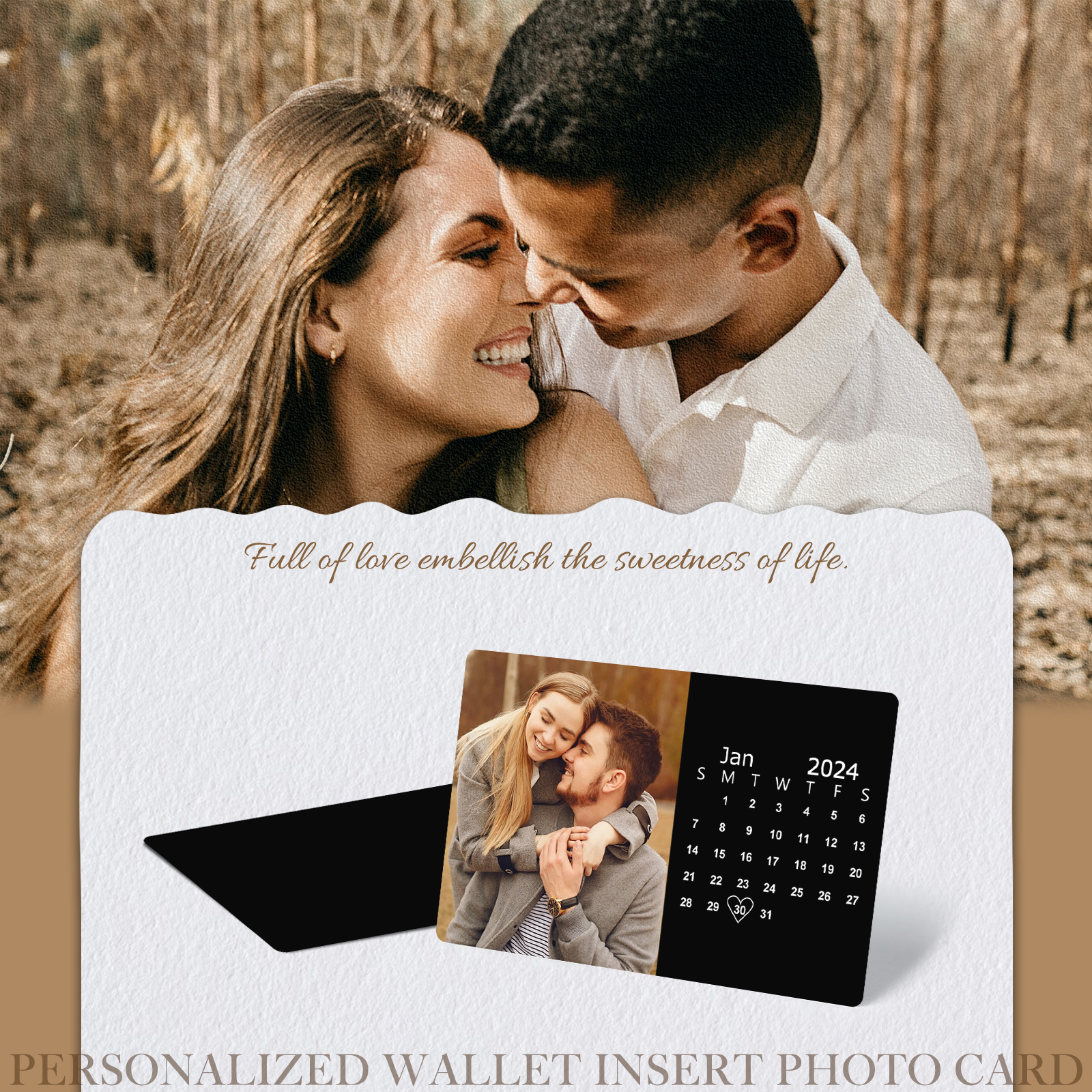Tarjeta de cartera negra foto y calendario personalizados regalo para pareja San Valentín | Jessemade