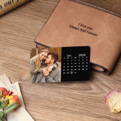 Tarjeta de cartera negra foto y calendario personalizados regalo para pareja San Valentín | Jessemade
