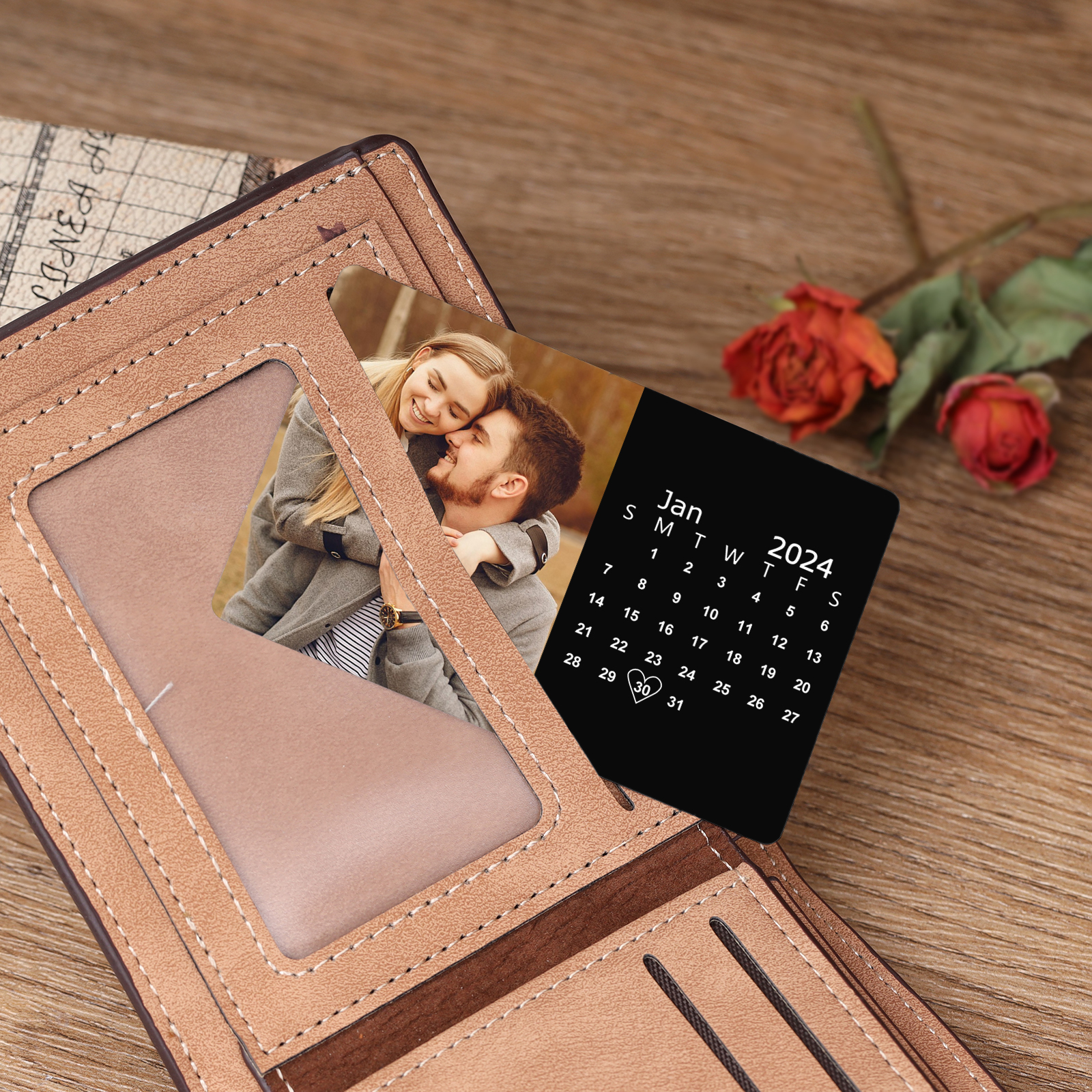 Tarjeta de cartera negra foto y calendario personalizados regalo para pareja San Valentín | Jessemade