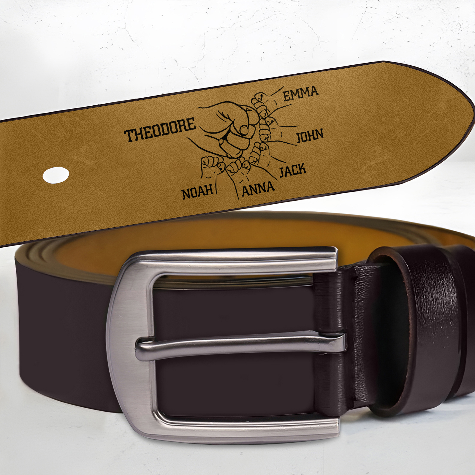 Cinturón de cuero para hombre con letra y 3-7 nombres personalizados puño con puño regalo para papá | Jessemade