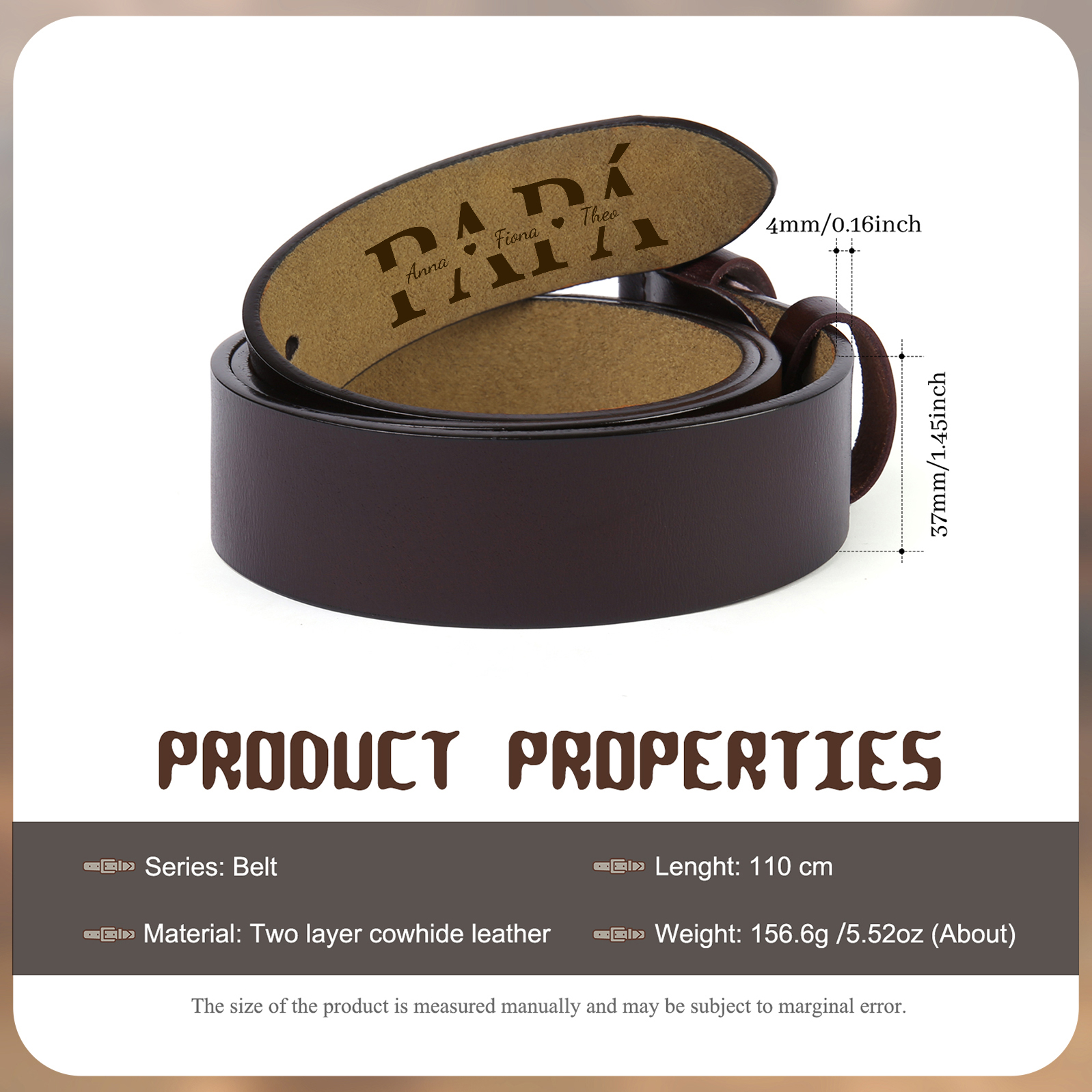 Cinturón de cuero para hombre con texto personalizado regalo para papá | Jessemade