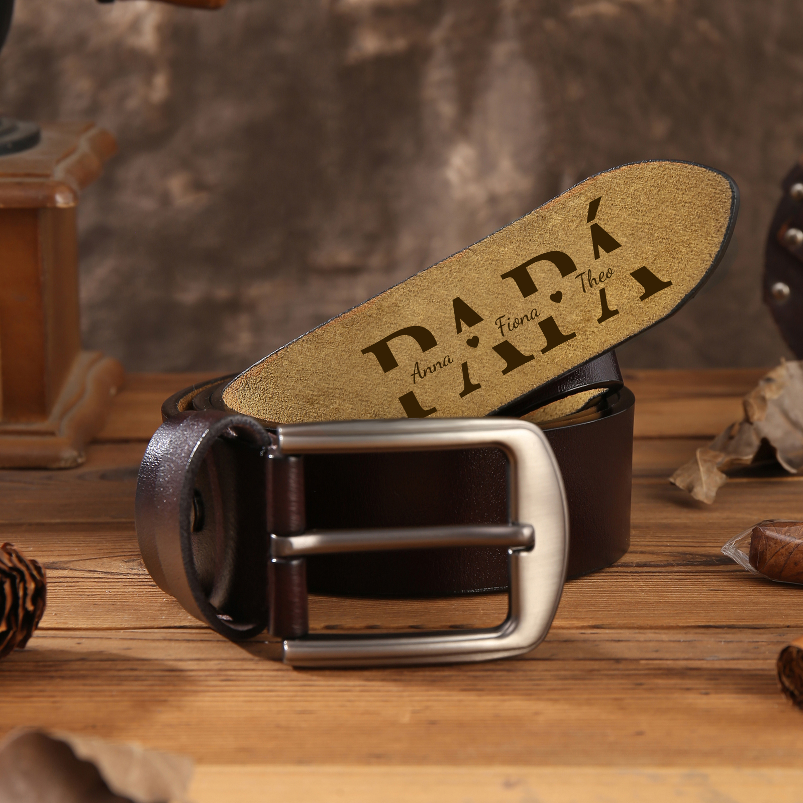 Cinturón de cuero para hombre con texto personalizado regalo para papá | Jessemade