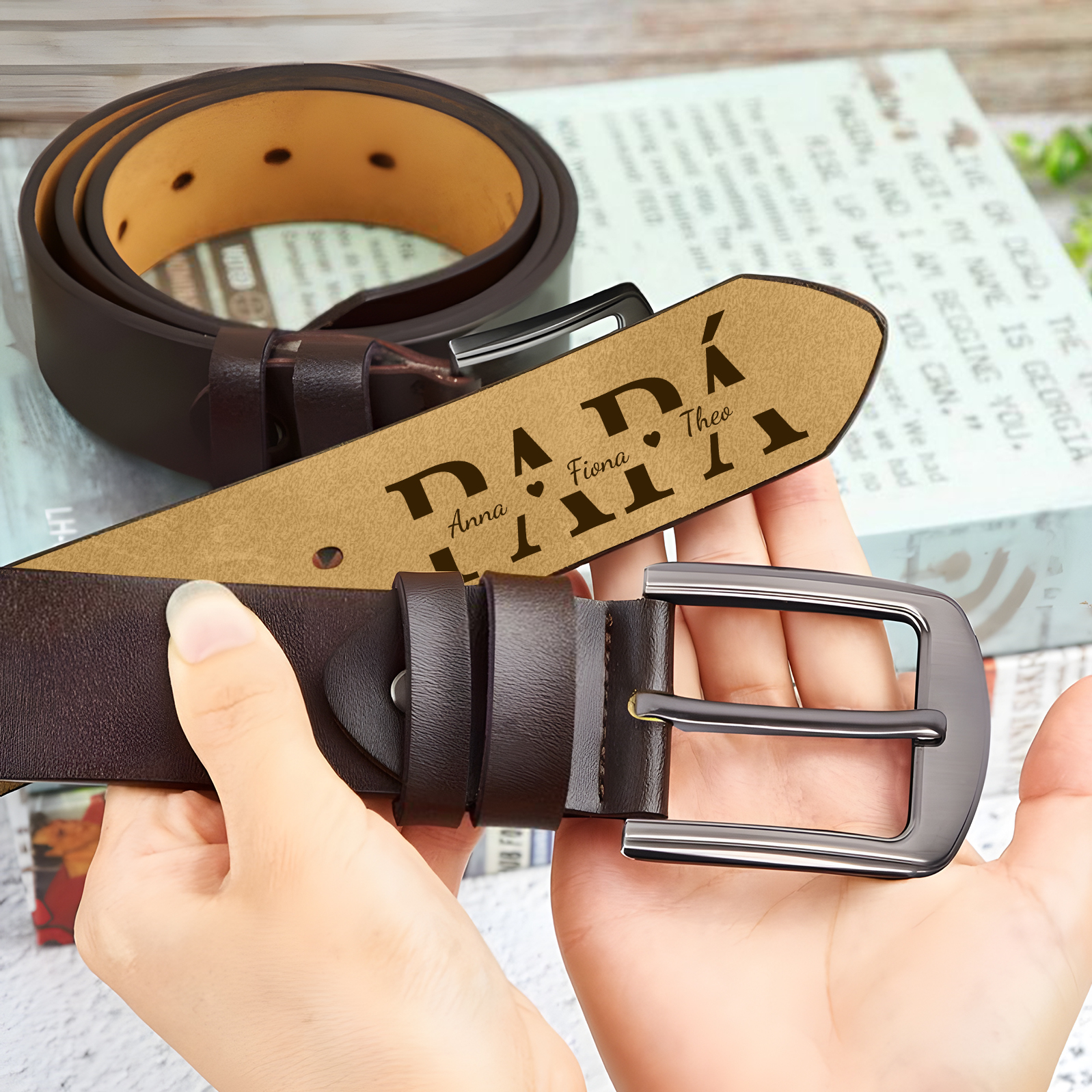 Cinturón de cuero para hombre con texto personalizado regalo para papá | Jessemade
