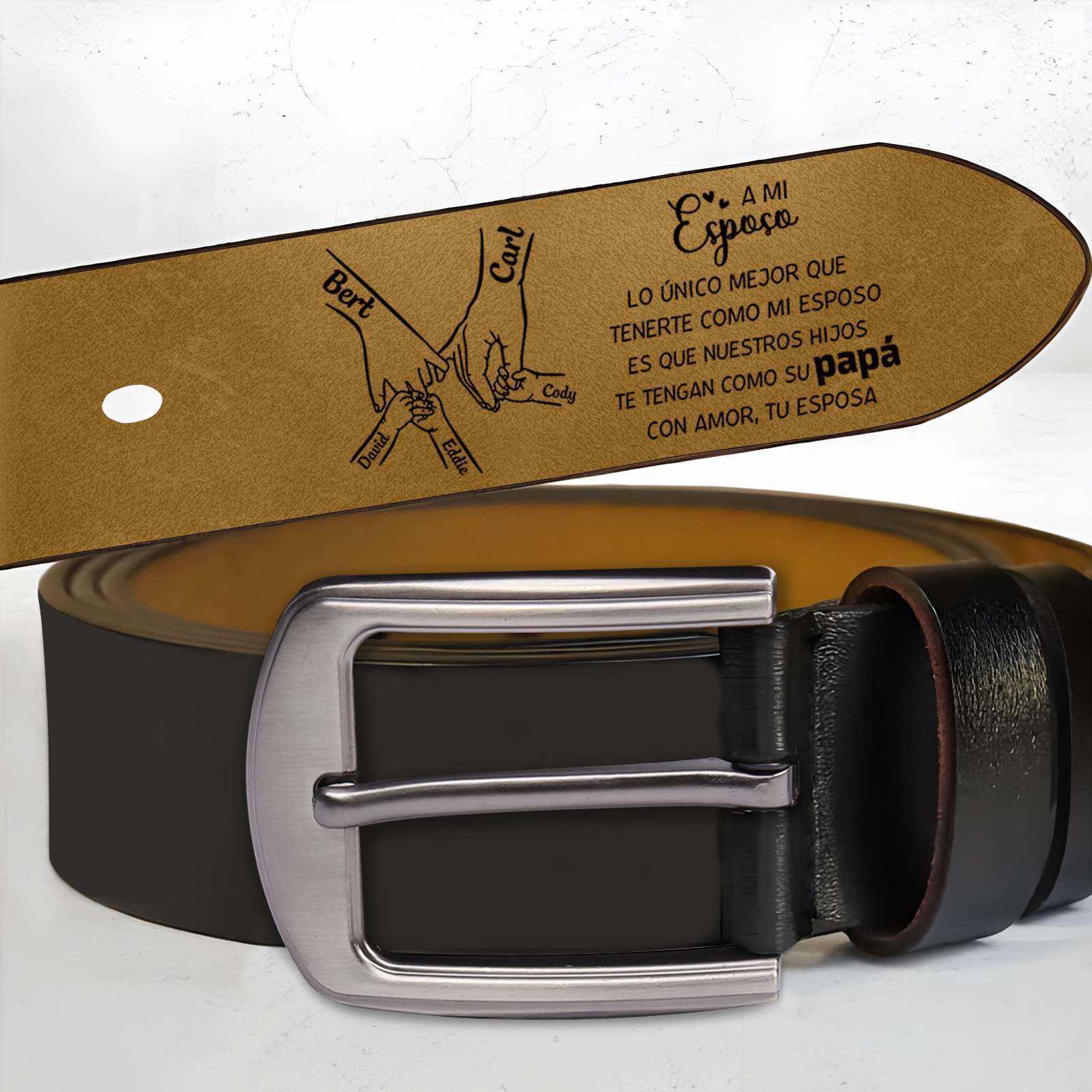 Cinturón de cuero para hombre con 3-8 nombres personalizados mano con mano regalo a mi esposo | Jessemade