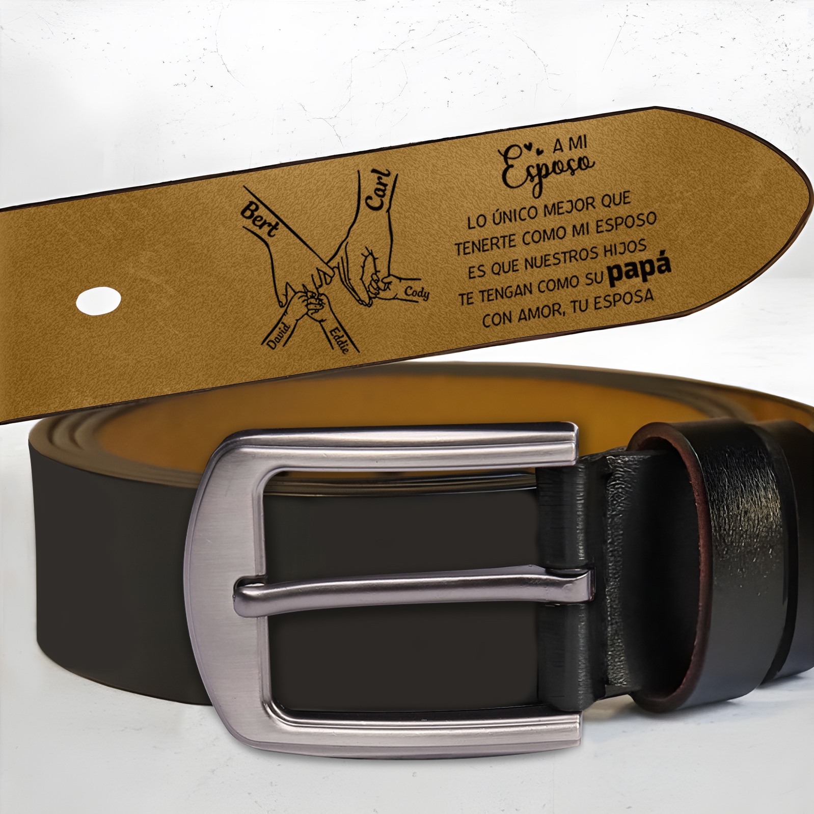 Cinturón de cuero para hombre con 3-8 nombres personalizados mano con mano regalo a mi esposo | Jessemade