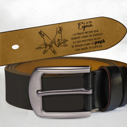 Cinturón de cuero para hombre con 3-8 nombres personalizados mano con mano regalo a mi esposo | Jessemade