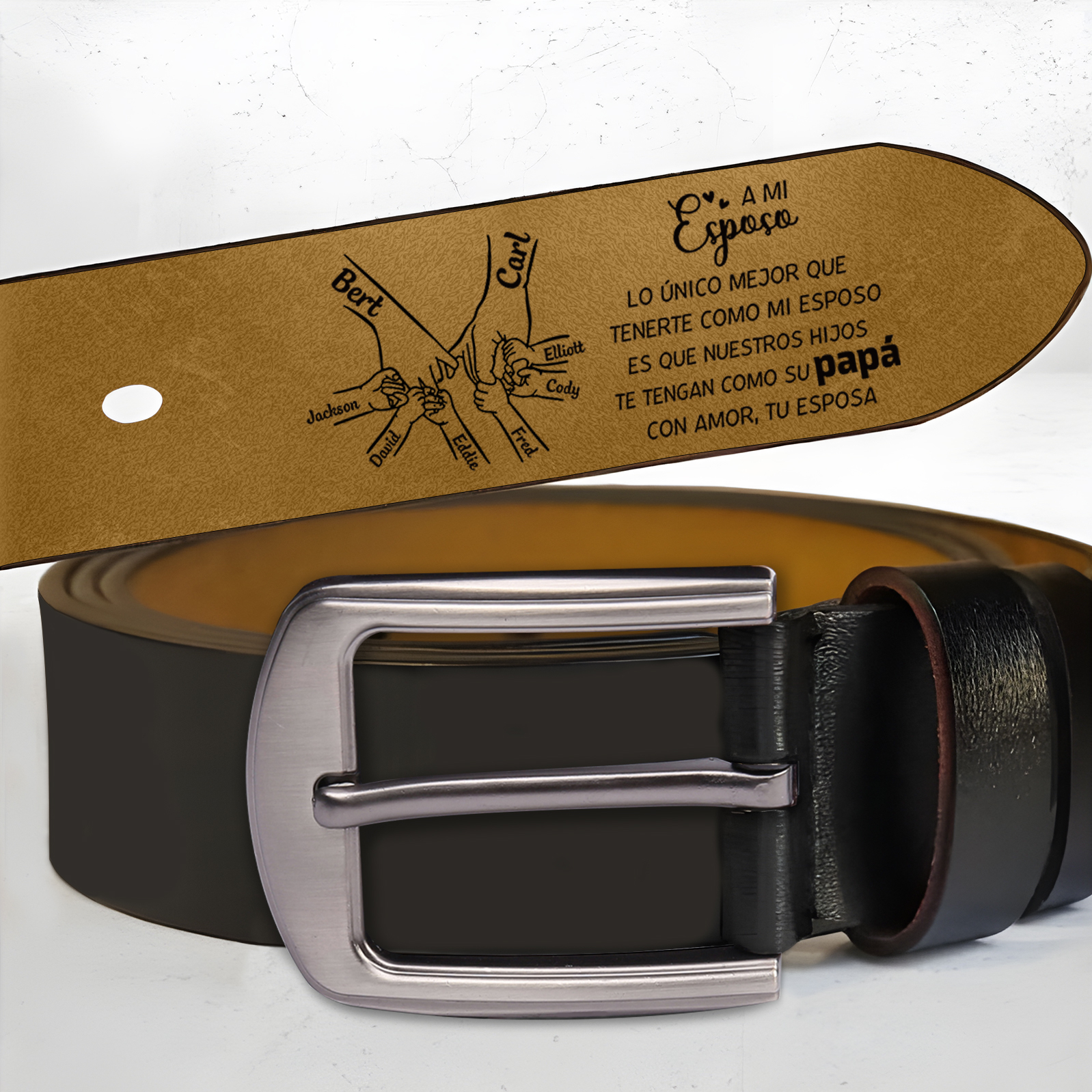 Cinturón de cuero para hombre con 3-8 nombres personalizados mano con mano regalo a mi esposo | Jessemade