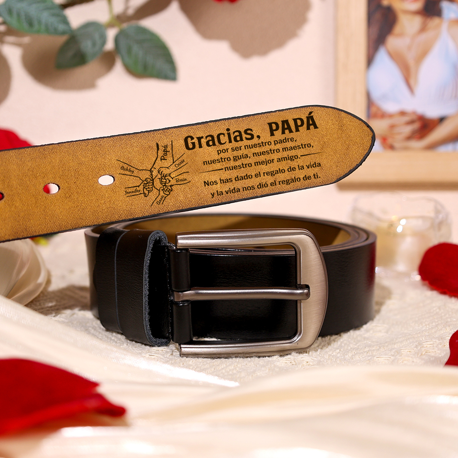 Cinturón de cuero para hombre con 2-6 nombres personalizados mano con mano regalo para papá | Jessemade