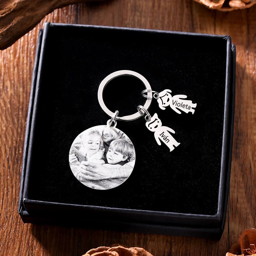 A mi papá - Llavero 2 Nombres Personalizado Con Charms 2 Niños con Foto y Texto