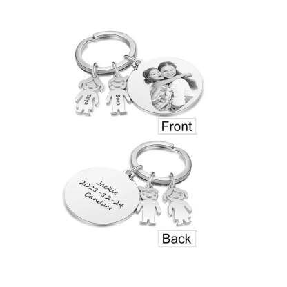 A mi papá - Llavero 2 Nombres Personalizado Con Charms 2 Niños con Foto y Texto