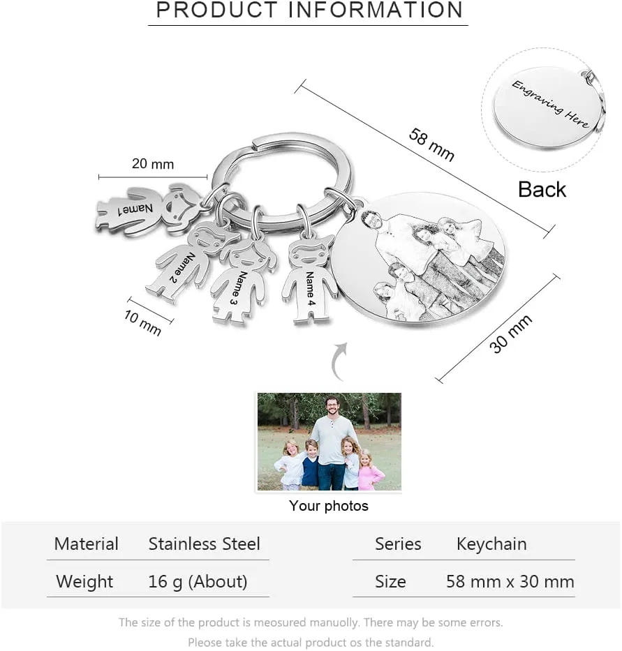 A mi papá - Llavero 2 Nombres Personalizado Con Charms 2 Niños con Foto y Texto