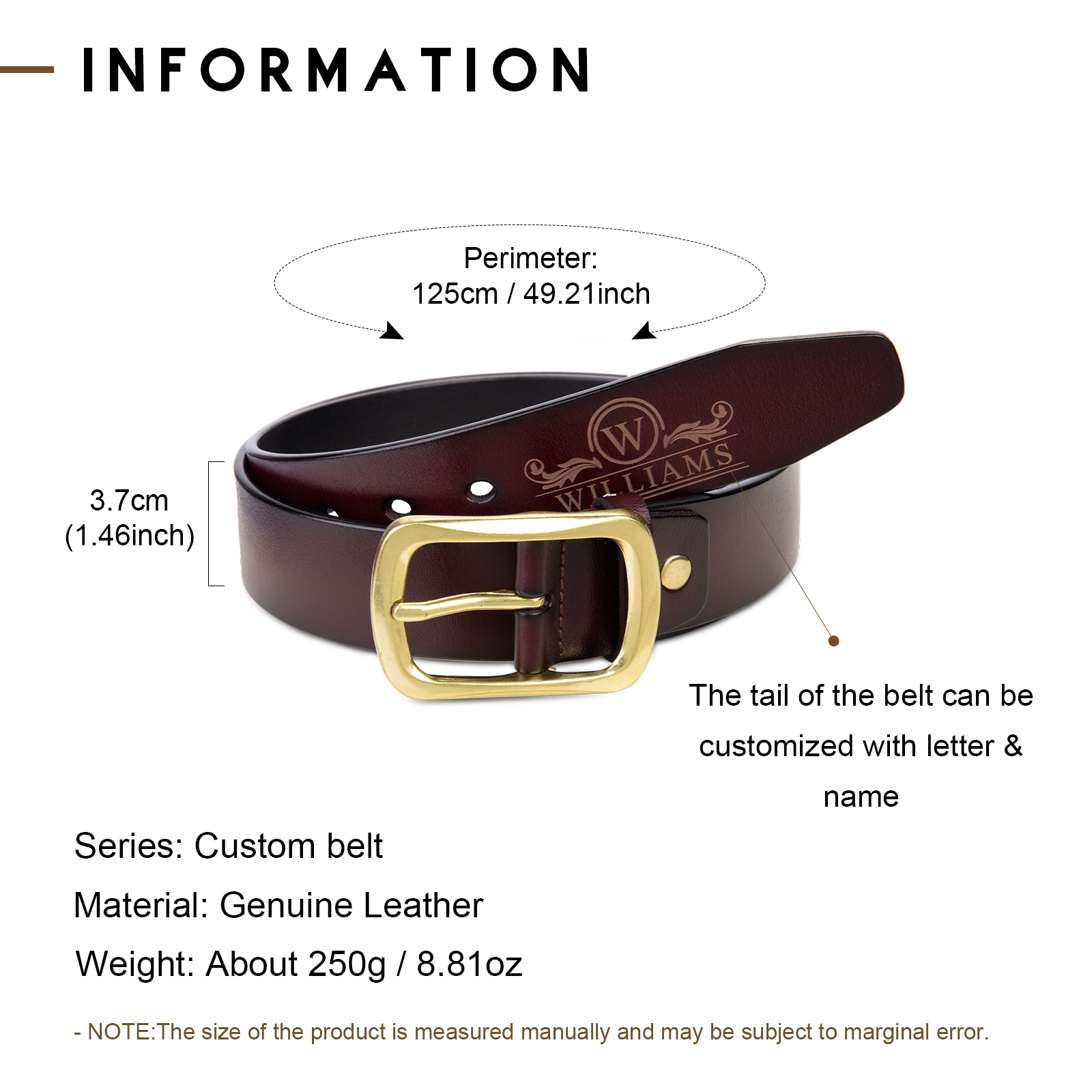 Cinturón de cuero para hombre con nombre e inicial personalizados | Jessemade