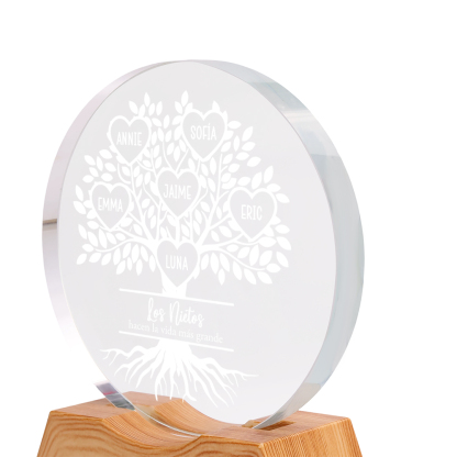 Luz nocturna LED de cristal personalizada con árbol genealógico, personalizable con 1 a 10 nombres