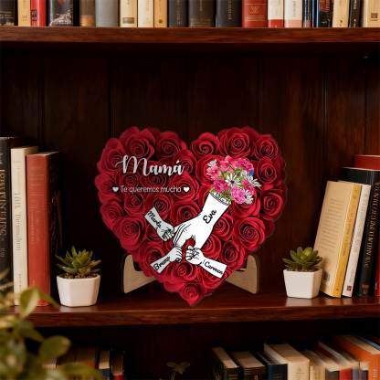 Placa de madera personalizada con forma de corazón – Regalo con 2 a 7 nombres para mamá o abuela